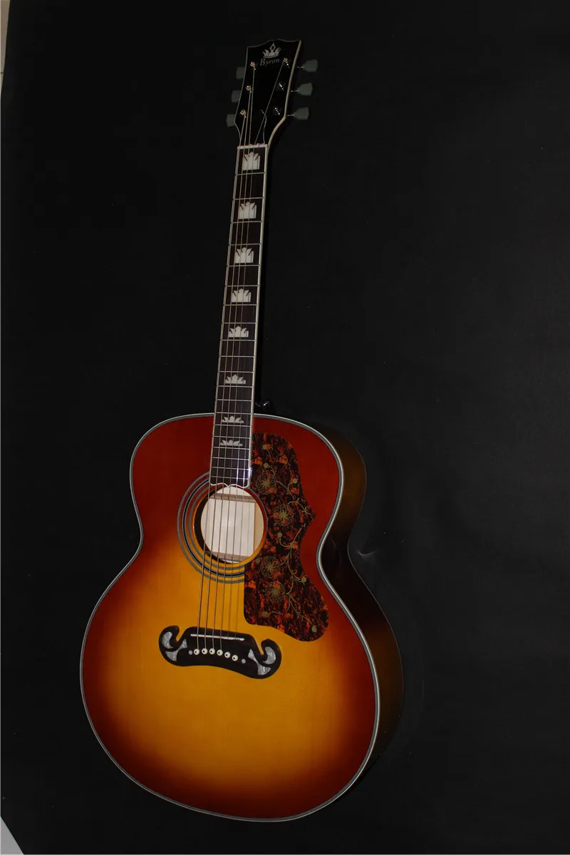 free shipping AAA  Byron jumbo acoustic/electric guitar cherry burst amazing solid spruce top guitar classic bird folk