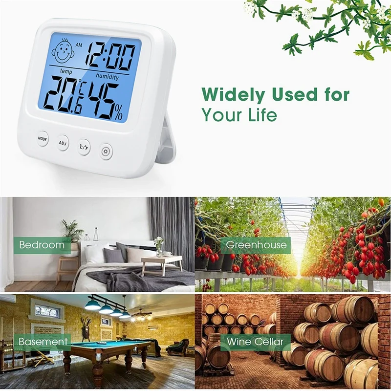 

Indoor Digital Thermometer Hygrometer Humidity Monitor LCD Display Accurate Hygrometer with Clock for Home,Room,Kitchen