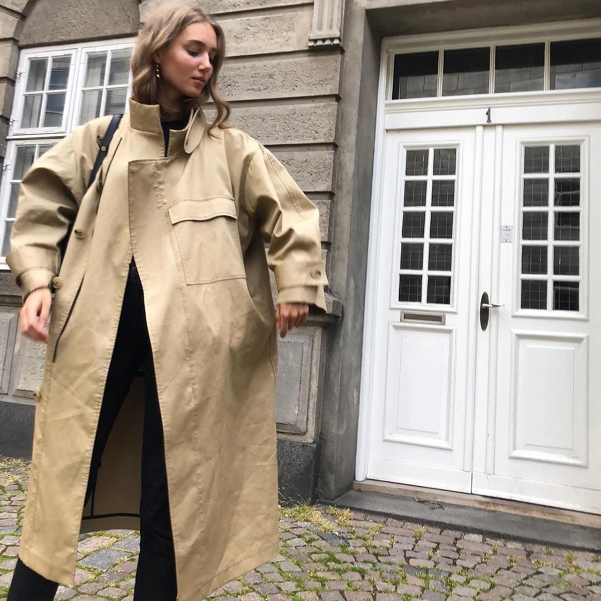 Тренчкот женский осенне-зимний свободный цвета хаки 2021 | Женская одежда