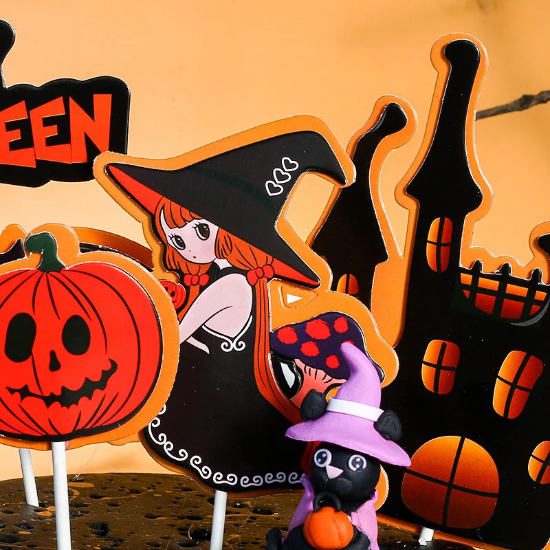 

Halloween Cake Topper Lnsert New Halloween Cake Dessert Wedding Decoration Insert Sign Topper Decoration Pumpkin Decoration Sign