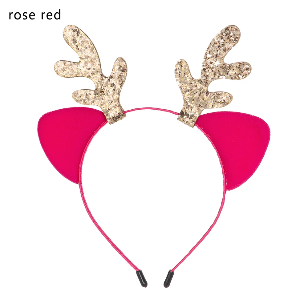 rose red Модный Блестящий Рождественский обруч на голову с рогами кошачьими ушками Рождественский мультяшный обруч для волос Рождественский Косплей головные уборы вечерние аксессуары для волос - Цвет: rose red