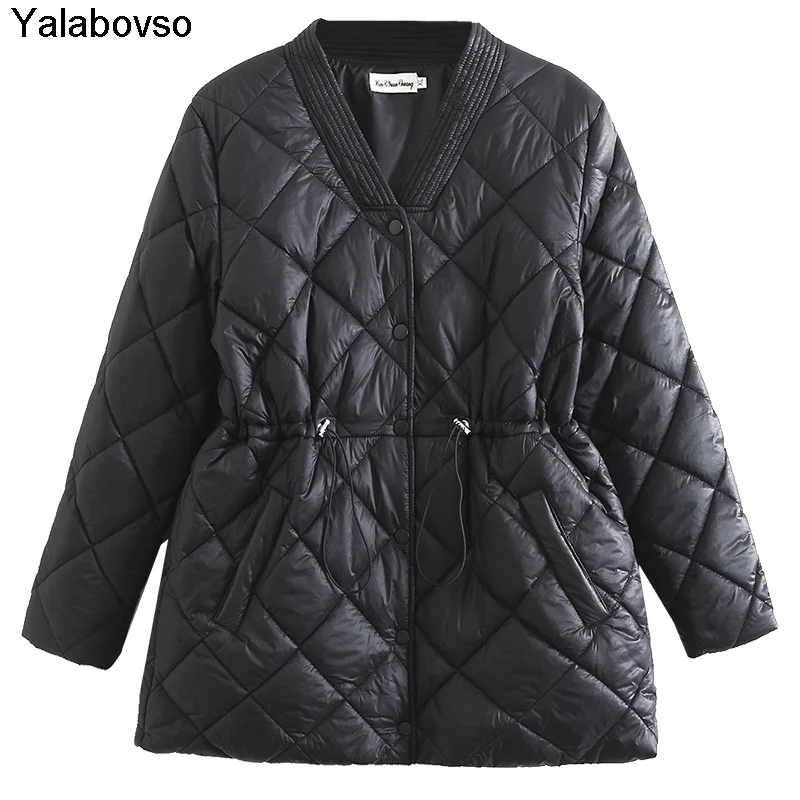 

XL 4XL Women's Clothing Autumn And Winter New Loose Medium Length Lattice Light And Thin Small Cotton Clothes Leisure 3colors