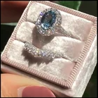 Набор колец с кристаллами Женский, обручальное украшение с белойсиней стразы, Подарочная бижутерия