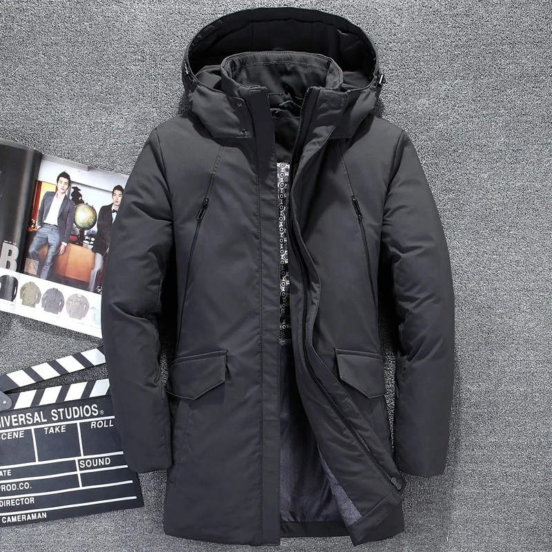 Пуховик мужской зимний 5XL длинный Тренч куртка-пуховик парка серый утиный