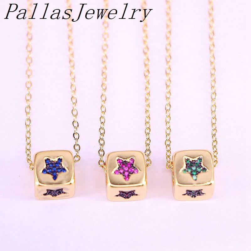 

10Pcs Golden Fashion Cubic Zirconia eye/Star/Lip/Hamsa Hand/Moon Cube Square Pendant Necklace Jewelry For Women Gifts