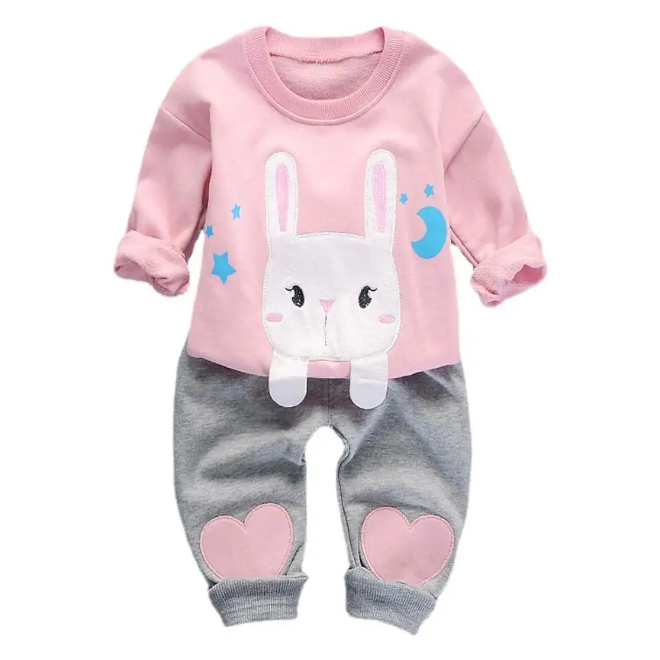 

С милым кроликом; Одежда для малышей; Одежда для девочек с длинным рукавом и капюшоном, штаны 2 шт./компл., верхняя одежда для новорожденных де...