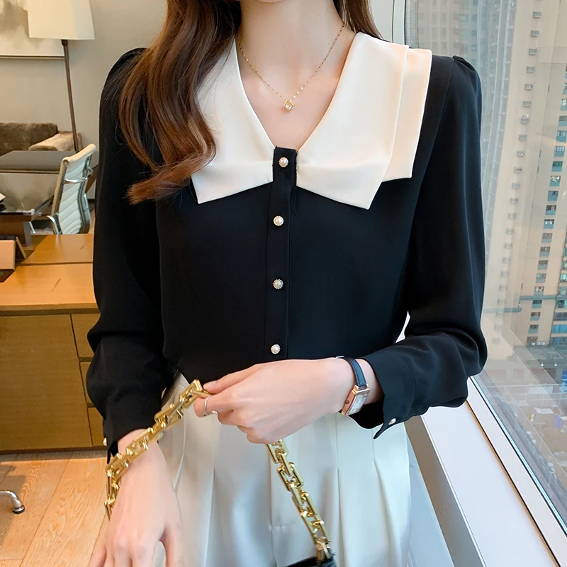 

Autumn Chiffon Women Shirts Doll Collar Long-sleeve Women Blouse Blusas Mujer De Moda 2021 Verano Elegantes Vintage Top