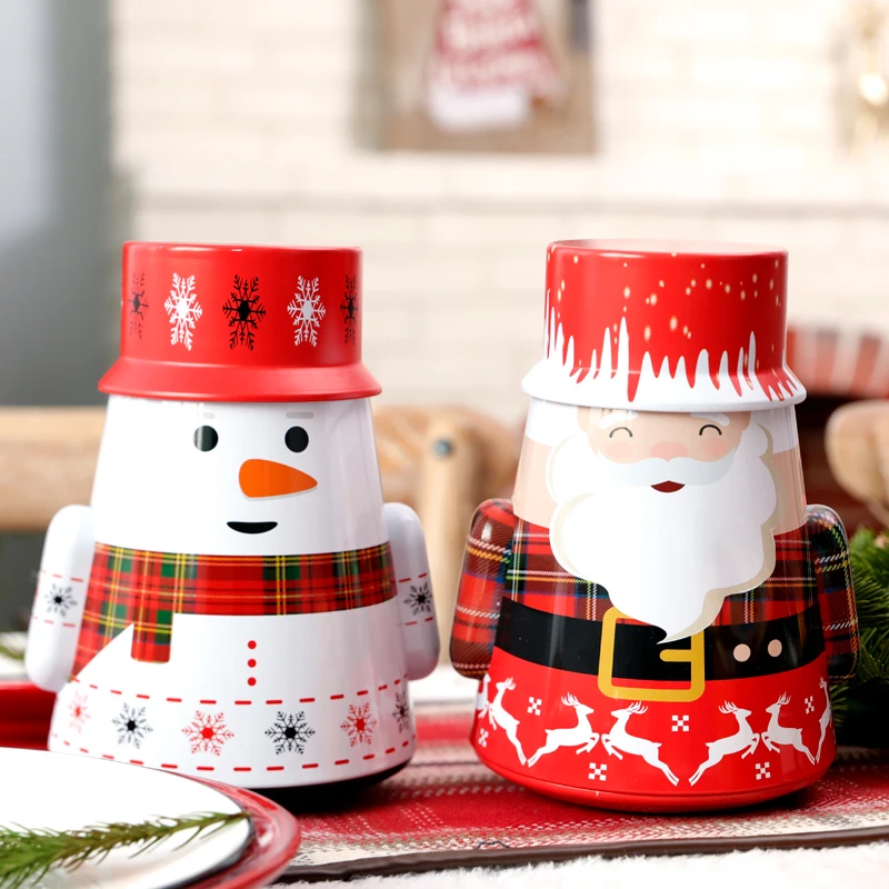 Tumbler Tinplate Cookie Boxes Creative Christmas Gifts Santa Snowman Printe Iron Box Storage Decoration