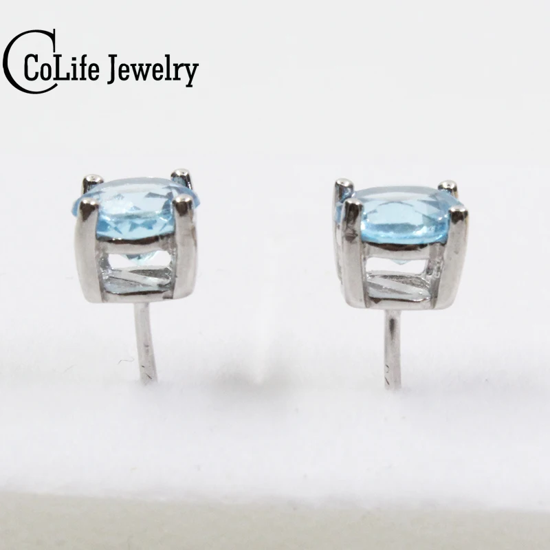 Женские серьги из серебра 925 пробы с натуральным голубым топазом | Украшения и