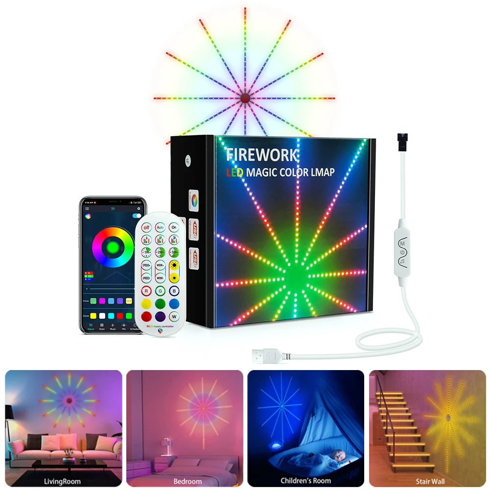Светодиодная ленсветильник с фейерверком неоновая RGB LED лампа музыкальным