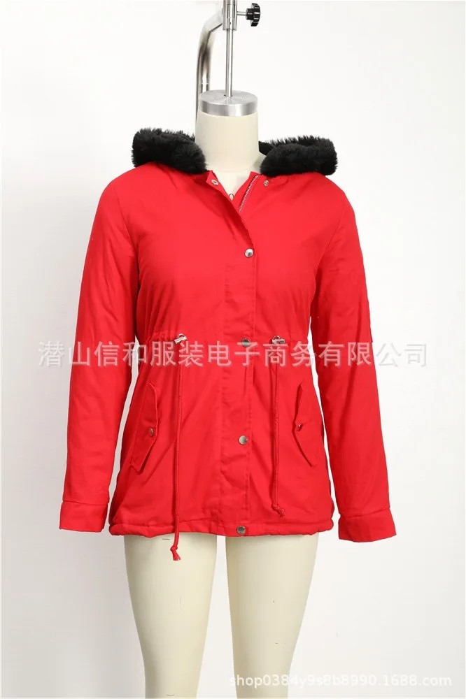 

Mandylandy Winter Slim Fit Patchwork Warm Jacket Women's Casual Long Sleeve Solid Color Single Breasted Slim Plush Zipper Parkas