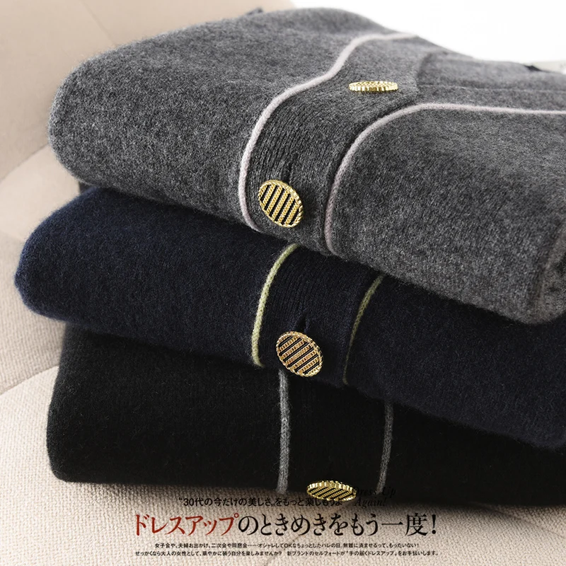 

LHZSYY New Colorblock Cashmere Blend Sweater Cardigan Women's V-neck 2020 Spring Short Coat Large size Wool Knitted Female Tops