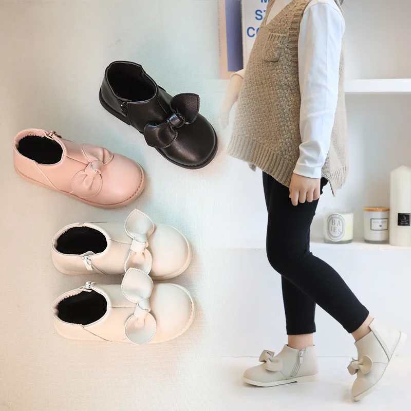 

Fashion Ankle Bow Princess Leather Boots Toddlers Kids Autumn Girls Shoes Children Winter Waterproof Baby Shoe 1 2 3 4 5 6 years