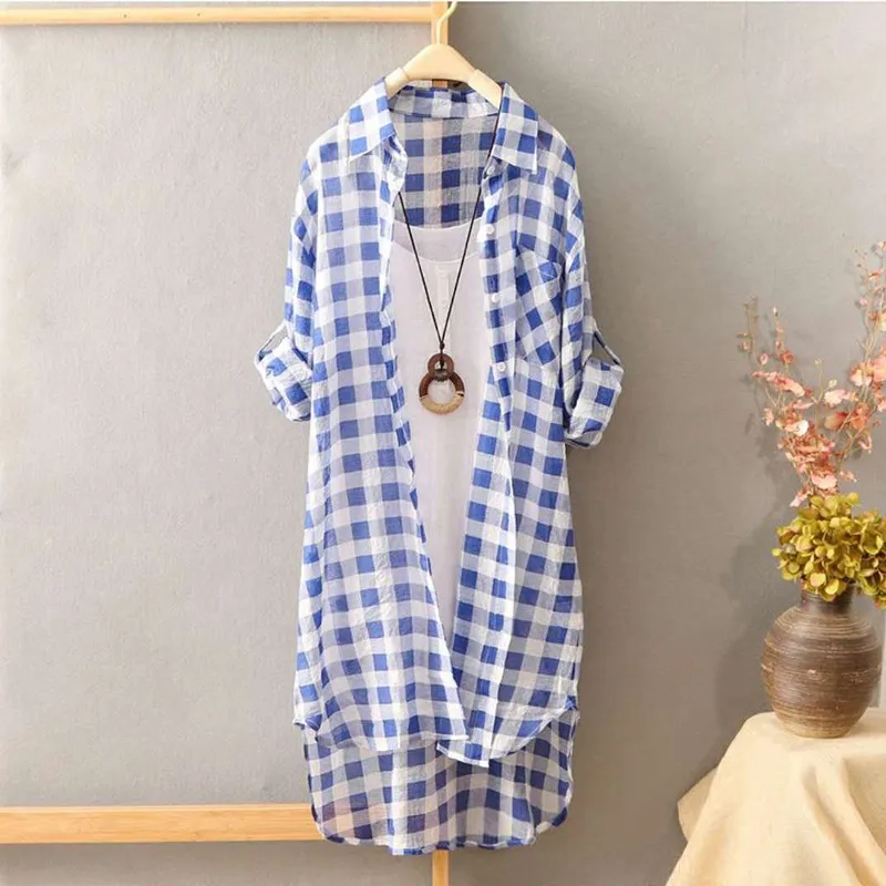 

Long Sleeve Coats Casual Summer Loose Outerwear Sunscreen Blouses Jacket Coat Female Streetwear Women's Plaid Shirt Jackets