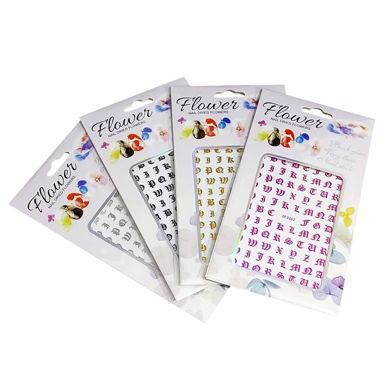 8 Colors Retro English Word Nail Stickers 3D Laser Effect Sticker Decal Aesthetic Tips Nails Art Decoration Tool | Красота и здоровье