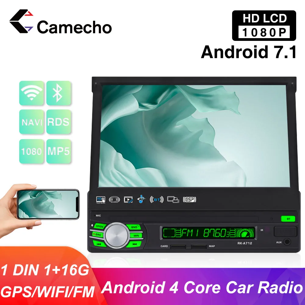 Автомагнитола Camecho 1Din на Android мультимедийный mp5 плеер 7 дюймов GPS Wi Fi универсальная