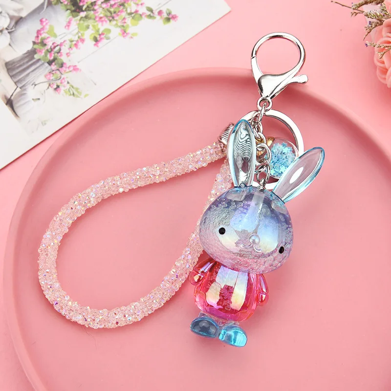 1PC Gradient Color Cute Rabbit Key Chains Resin Charm Cartoon Keychain Car Handbag Keyring Gifts Jewelry for Woman Creative