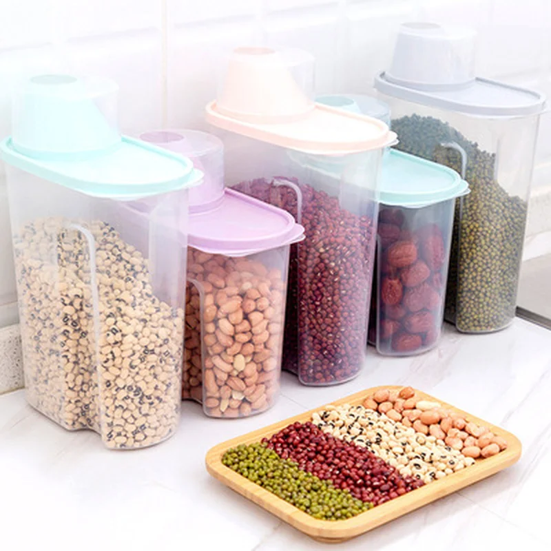 

PP Food Storage Box Plastic Clear Container Set with Pour Lids Kitchen Storage Bottles Jars Dried Grains Tank 2021