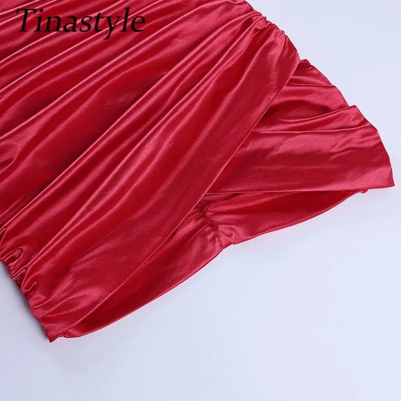 

Tinastyle Elegant Spaghetti Strap Bodycon Dress Women Black Red Satin Sleeveless Mini Summer Dress Casual Party Dress Vestidos