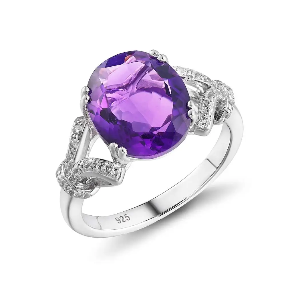 

GZ ZONGFA Exquisite Luxury Shiny Natural Amethyst Gemstone Jewelry 925 Sterling Silver Ring