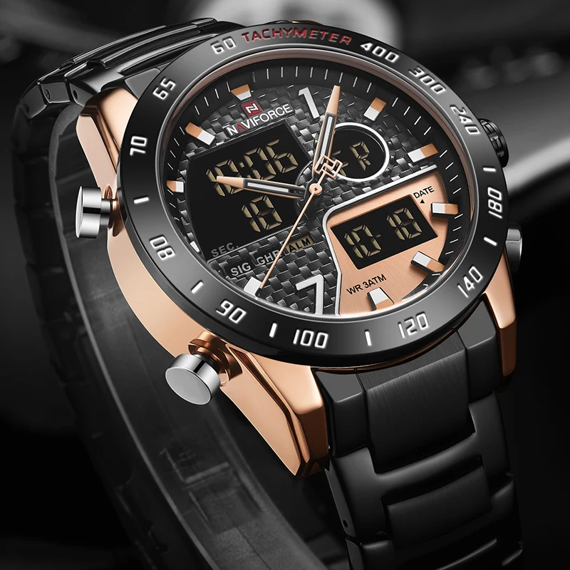 NAVIFORCE 2020 мужские часы модные спортивные Кварцевые светодиодные цифровые военные