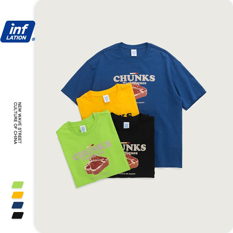 Мужская футболка в стиле Харадзюку INFLATION летняя из 100% хлопка с принтом CHUNKS Techniques