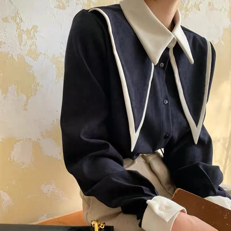 

Women Blouses Shirts Korean Style Spring Autumn 2021 New Single Breasted Vintage Oversize Wild Office Lady Tops