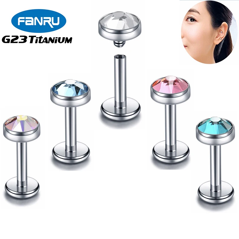

G23 Titanium Piercing Labret Stud Earrings Helix Internally Threaded Tragus Cartilage Punk CZ Lip Studs Body Perforated Jewelry