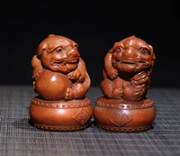 3 china lucky old boxwood hand carved brave troops statue a pair guard poodle ornaments town house exorcism