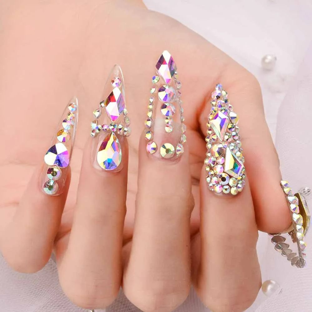 1 смешанная коробка 3D украшения для ногтей черные белые бриллианты блеск Декор