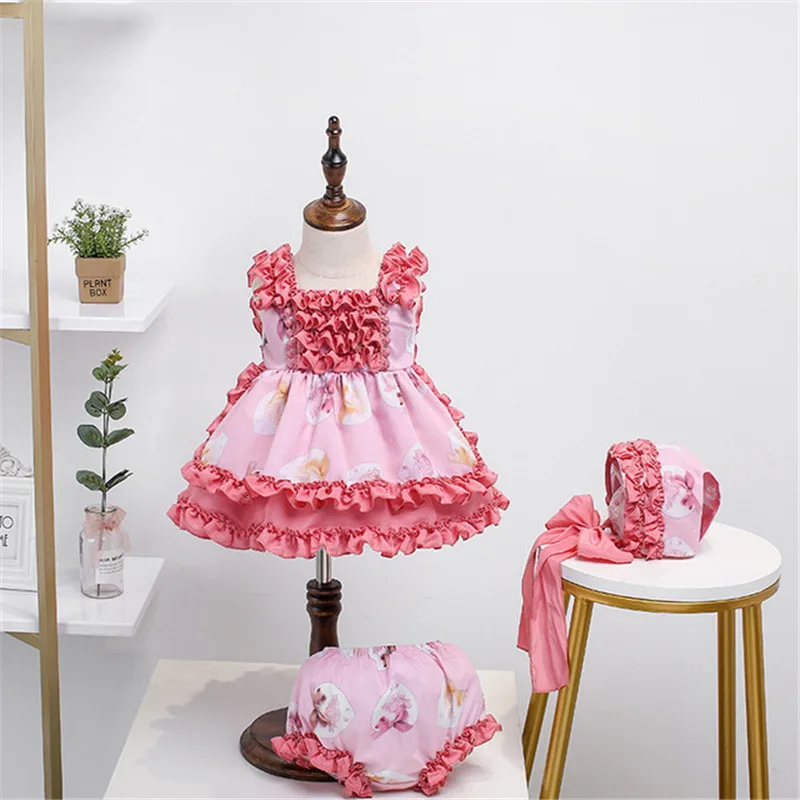 

4PCS Girl Boutique Vintage Spanish Dress Summer Kids Tutu Lolita Princess Dress baby birthday Party Dress for children