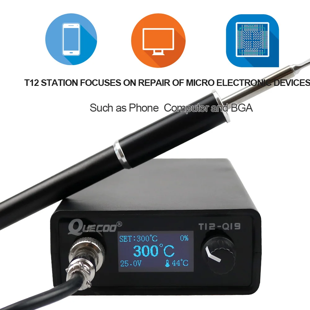 T12-Q19 паяльная цифровая станция электронный паяльник OLED 1,3 дюймов подходит AC/DC мощность с M8 металлической ручкой железные наконечники