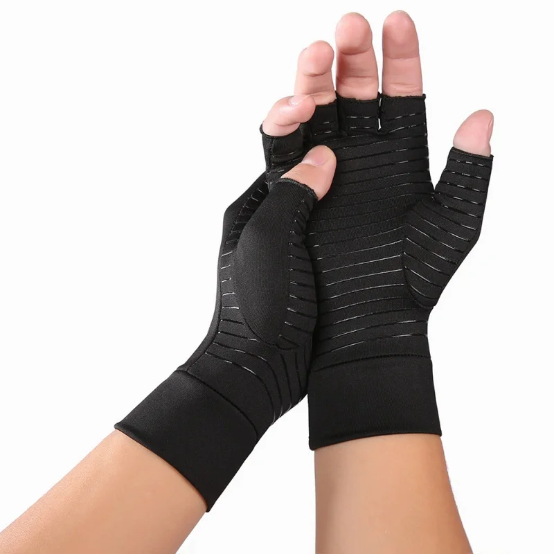 

1 пара сжатия перчатки при артрите Для женщин мужчин боли в суставах, половина Скоба для пальцев наблюдение лечения Поддержка анти-скольжен...