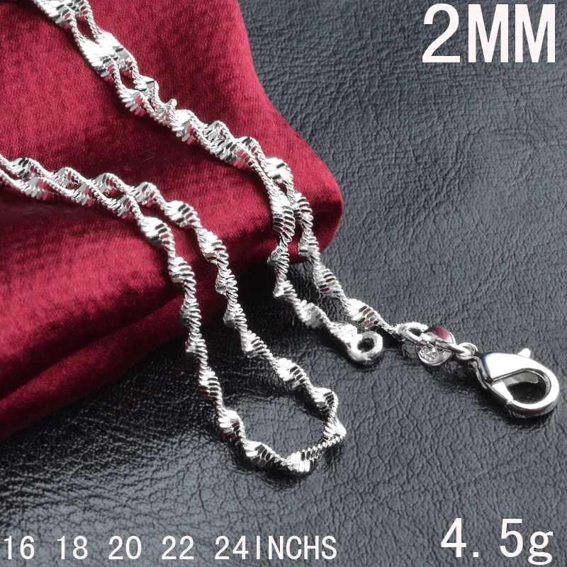 

Silvery color Water-wave Chain Necklace for Men Women Classic 2 mm Width Link Chain Jewelry Boy Gift Drop Shipping