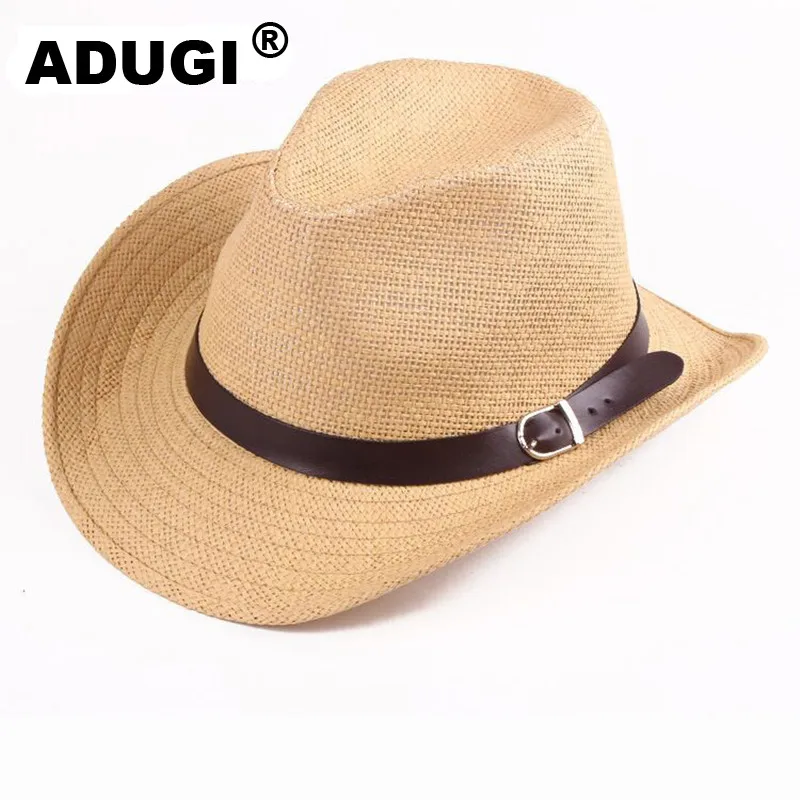 Летняя соломенная плетеная ковбойская шляпа ADUGI Пляжная Шляпа рыцаря для