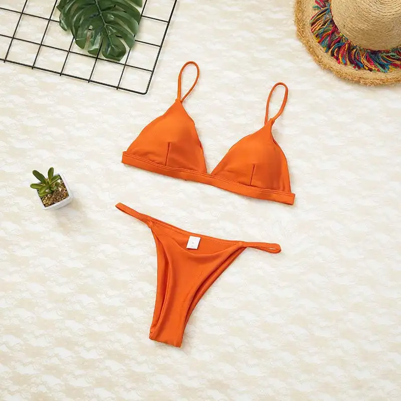 

Sexy Triangle Bikini Set New Women Solid Bathing Suit Swimwear Summer Beach Wear Female Low Waist Red Swimsuit Biquini 2019 NEW