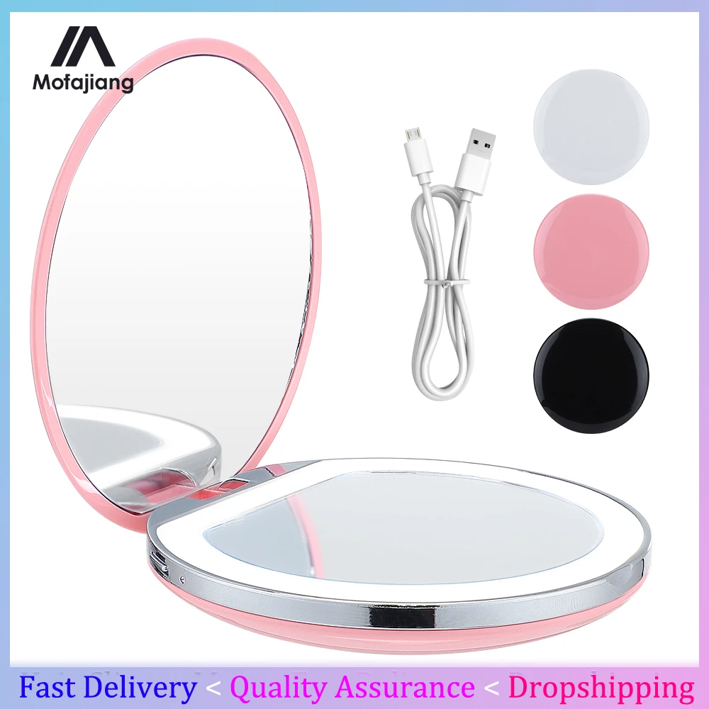 

Portable Mini LED Makeup Mirror USB Rechargeable 3 Dimmable Brightness Compact Travel Circular Cosmetic Mirror Tool