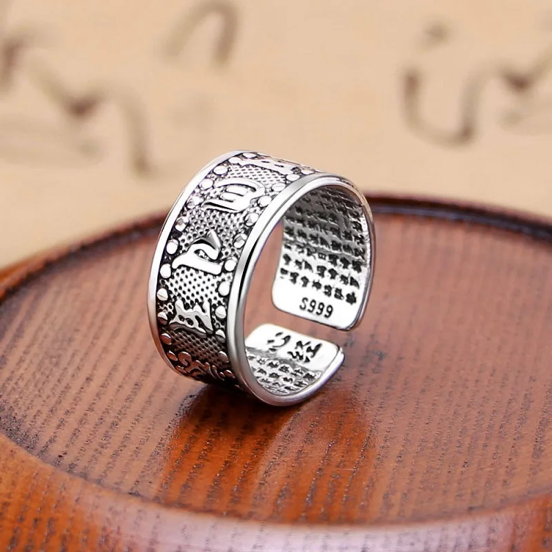Тайское серебряное античное кольцо с шестью словами сердце Сутра Открытое пара