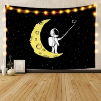 laeacco tapestry cartoon moon astronaut wall hangings home wedding restaurant shop college living room decoration polyester