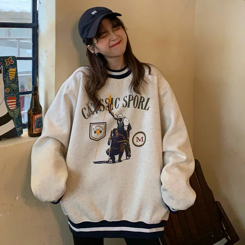 

Шикарный свитер в гонконгском стиле, женский осенне-зимний свободный свитер в Корейском стиле бойфренда с бархатной подкладкой