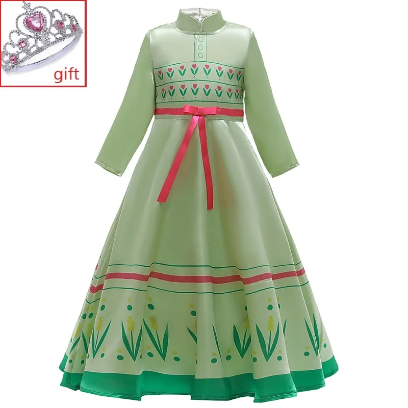 Dress Платье для маленьких девочек с короной; рождественский костюм Анны и Эльзы для костюмированной вечеринки; платье принцессы с длинными рукавами для девочек; платье для дня рождения - Цвет: Dress