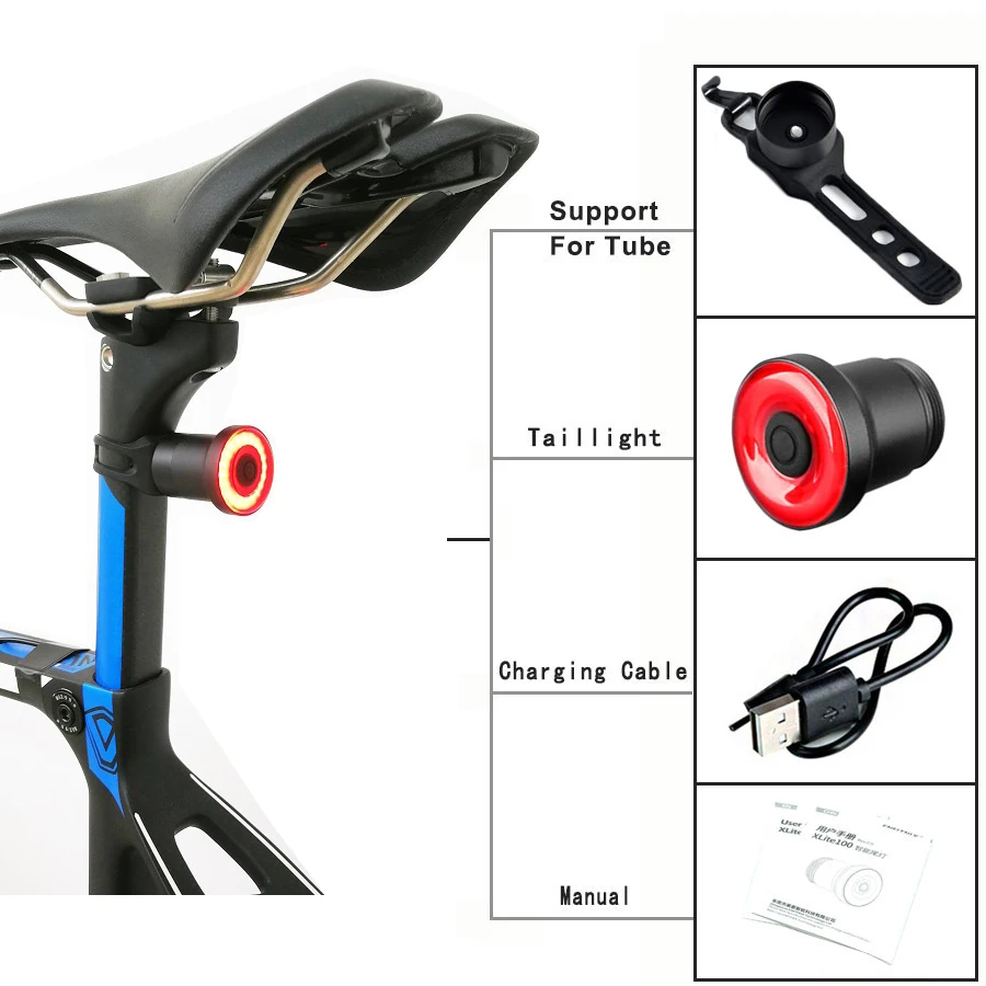 DH-100-B Xlite100 Usb велосипедный задний светильник-фонарь умный тормозной датчик задний светильник s MTB дорожный велосипедный задний светодиодный водонепроницаемый задний светильник s - Цвет: DH-100-B