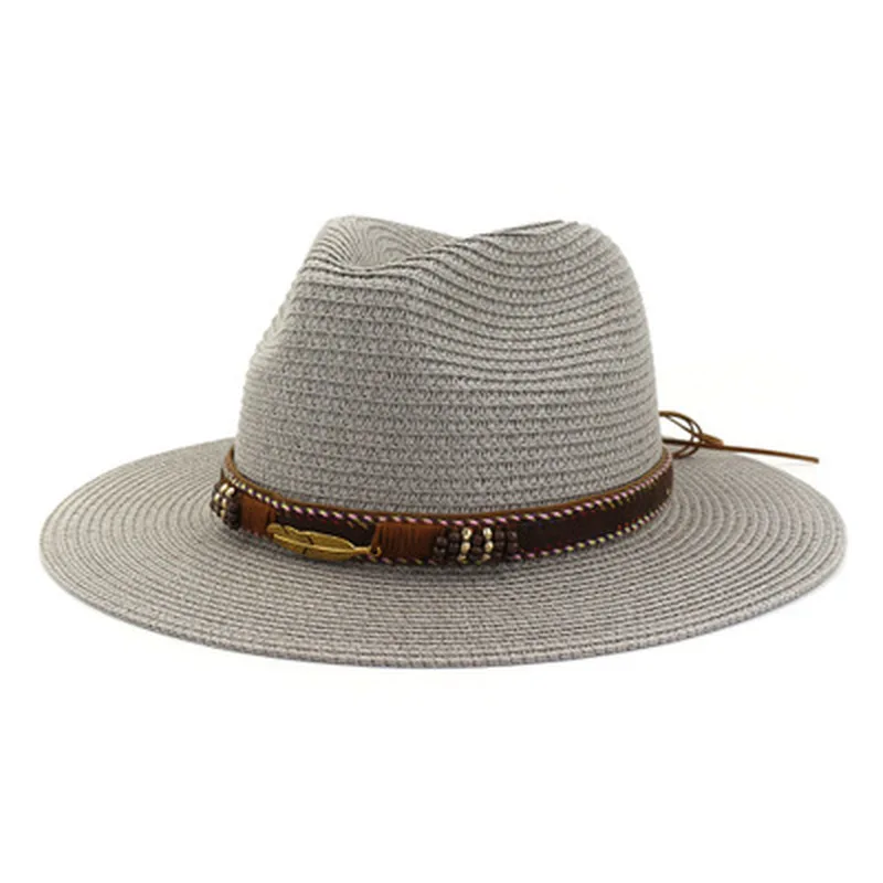 

straw hats women men wide brim solid color with band belt jazz caps outdoor beach travel western cowboy casual vintage sun hats