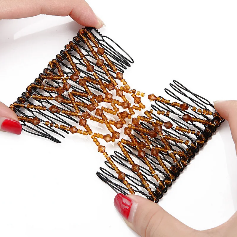 

1 Pcs Hot Magic Hair Comb Ladies Bead Stretchy Women Hair Combs Professional Double Magic Slide Metal Comb Clip Hair Pins