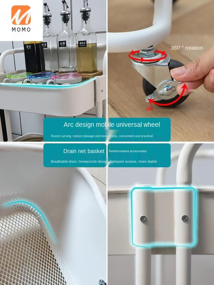 

Baby Trolley Storage Rack Floor Kitchen Multi-Tier Movable with Wheels Household Snack Storage Rack Small Vegetable Basket