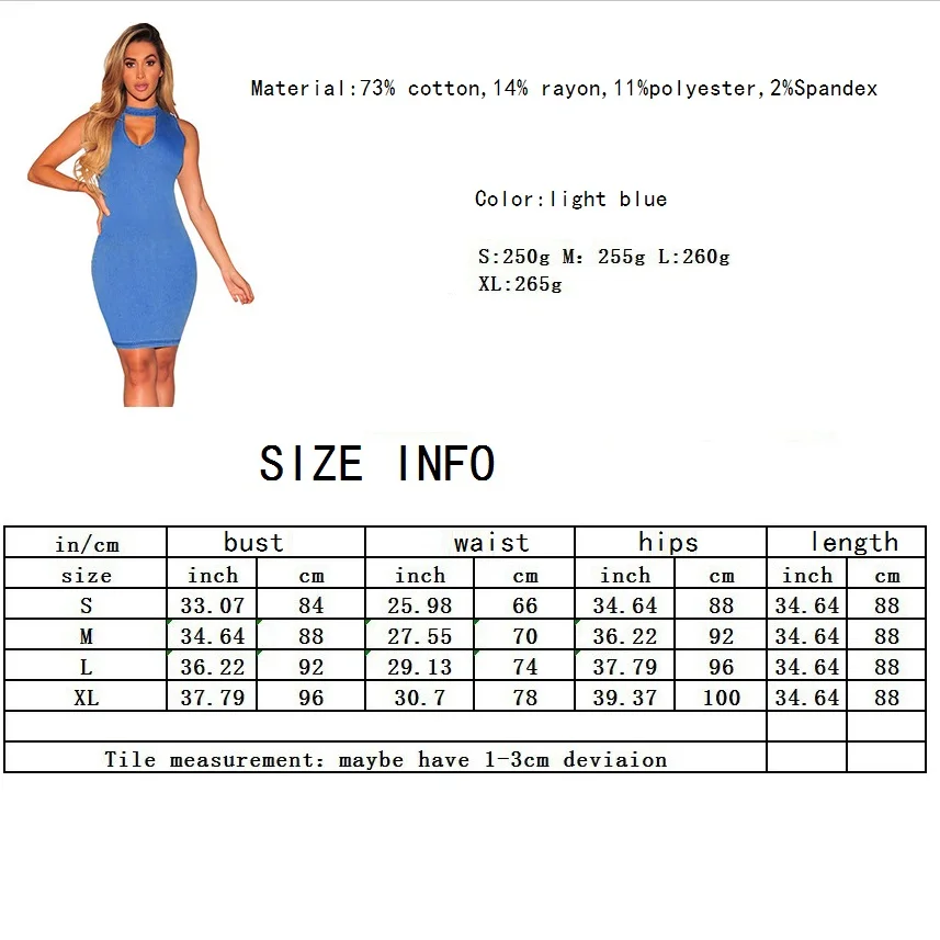 

Summer 2020 Women's Denim Dress Sleeveless Tight Denim V-neck Dress