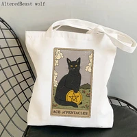 women shopper bag ace of pentacles cat tarot kawaii bag harajuku shopping canvas shopper bag girl handbag tote shoulder lady bag