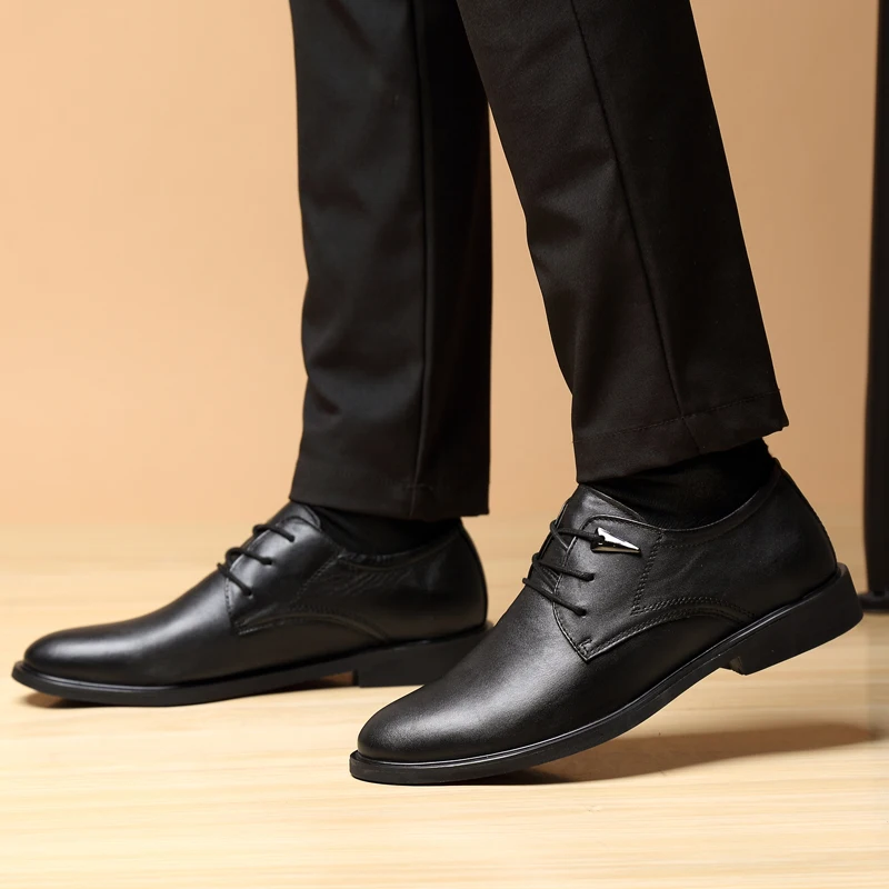 

Fashion Spring Men Dress Shoes Business Male genuine Leather Shoes outdoor Men Work Shoes lace up Pointed Toe wedding shoes