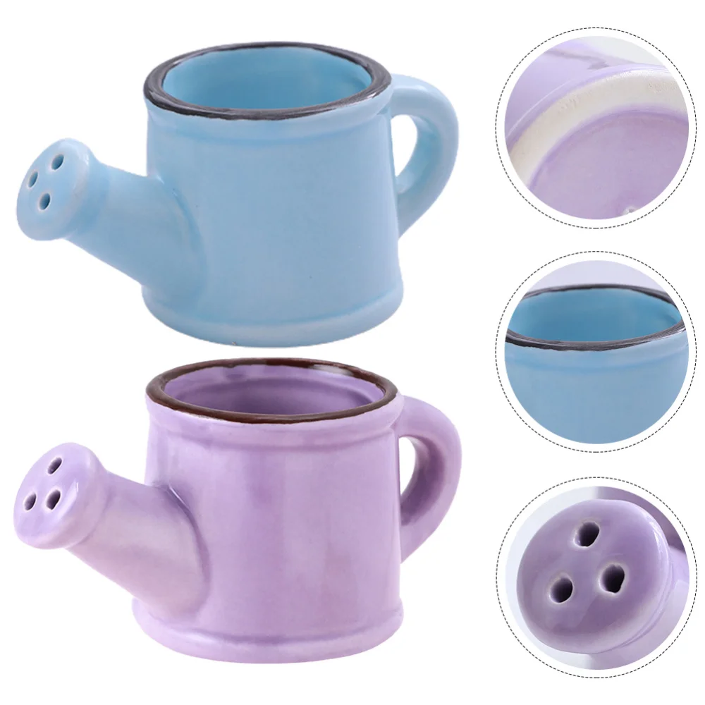 

2pcs Ceramics Flower Watering Pots Garden Watering Pot for Home (Purple, Blue)