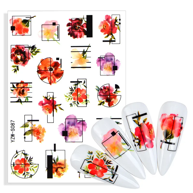 

Abstract Image Face Nail Art Stickers Transfer Colorful Stickers Flowers Green Leaf Adhesive Sticker Fashion Decals For Nails